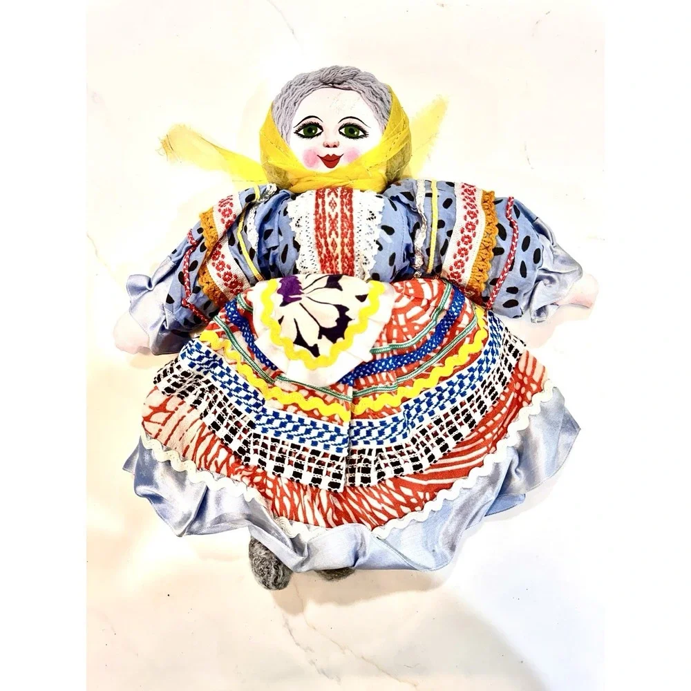 Vintage Handmade Cloth Folk Doll Traditional Slavic Costume Hand Painted 11 Inch